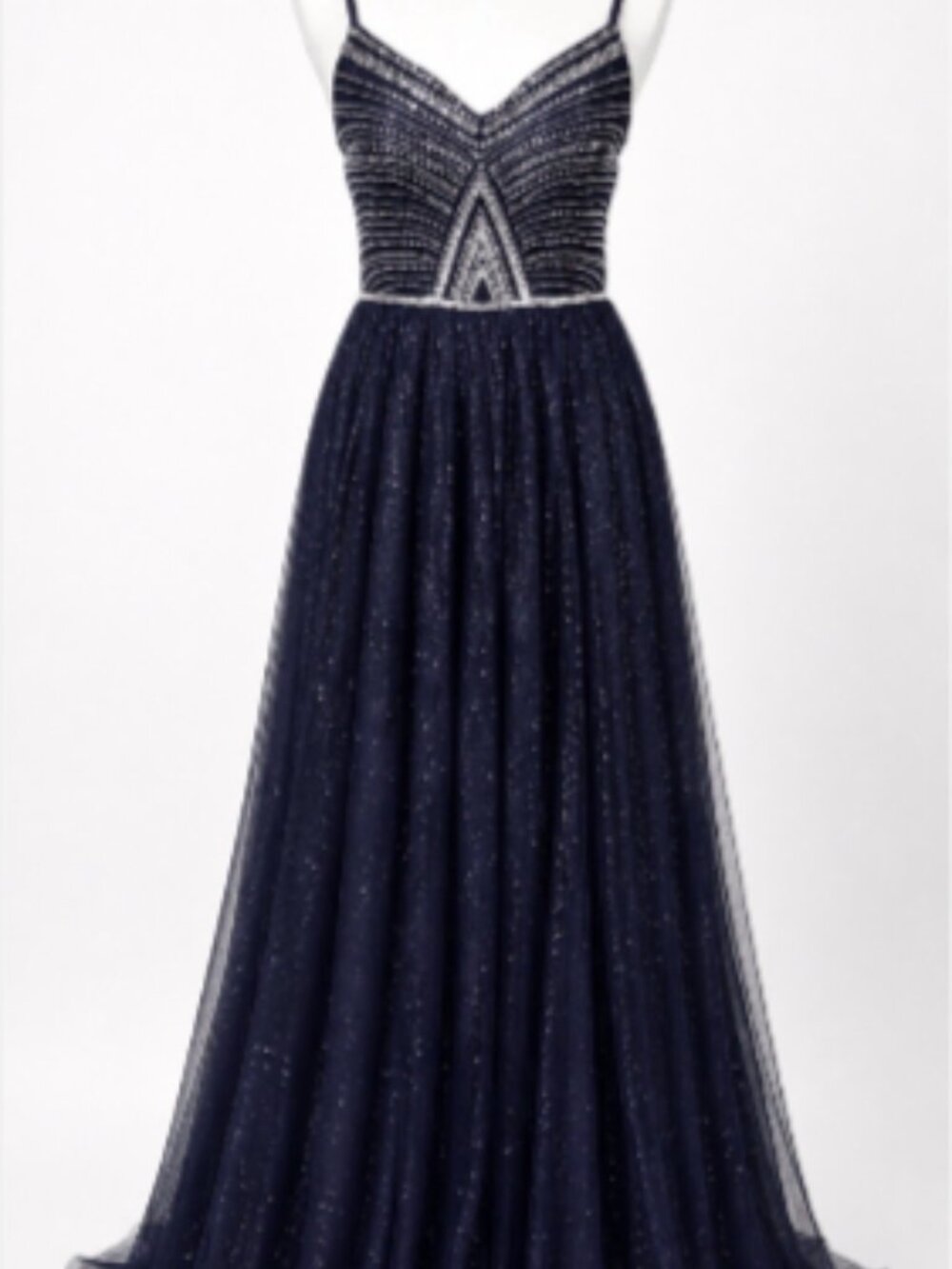 Say Yes to Prom Navy Blue Beaded Sequin Gown Long Glitter Tulle Formal Dress 9